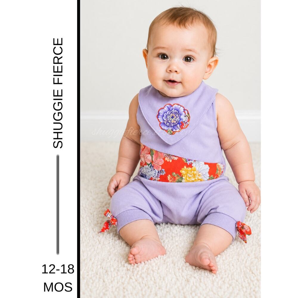 Handmade One of One ✨ Upcycled Baby Romper & Matching Bib Set – 12–18 Mo ✨